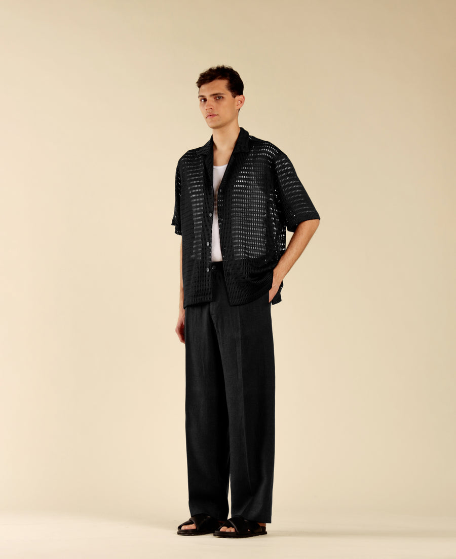 Camicia in cotone a rete - Nero