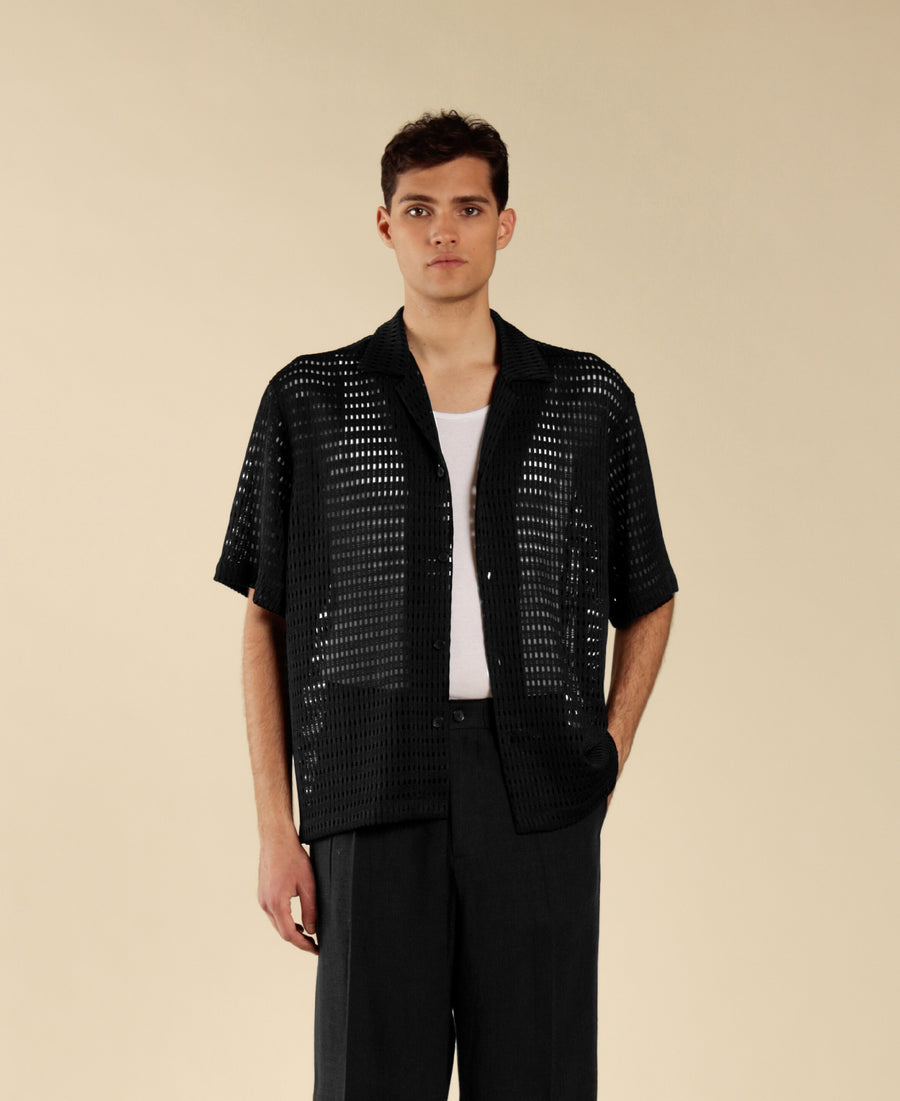 Camicia in cotone a rete - Nero