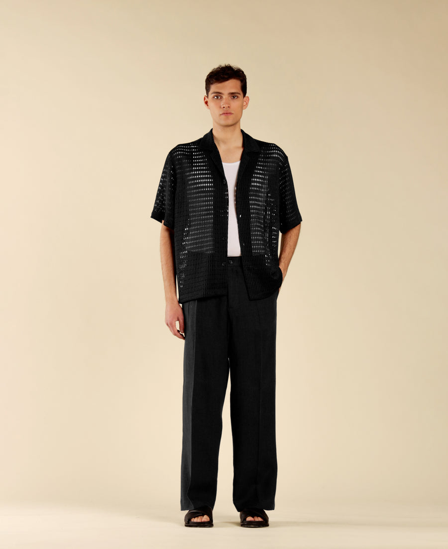 Camicia in cotone a rete - Nero