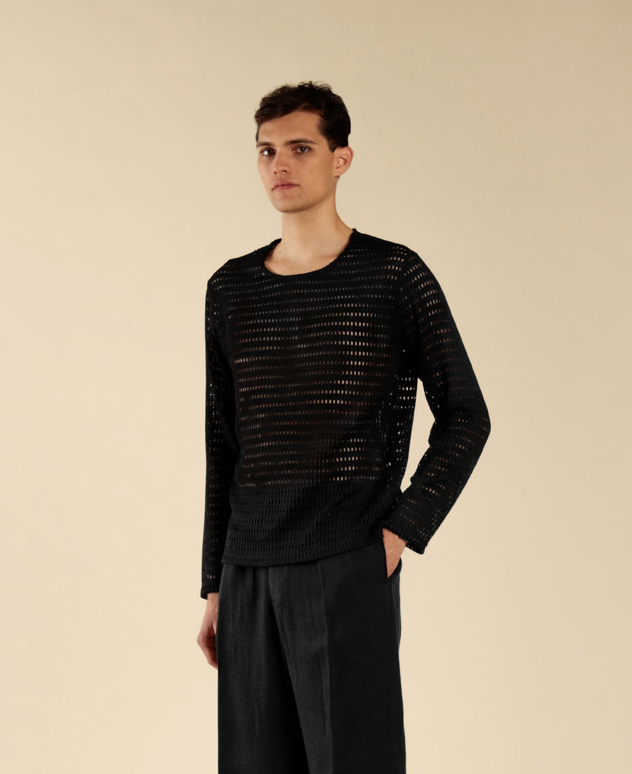 T-shirt in cotone a rete - Nero
