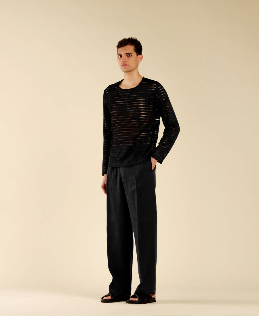 T-shirt in cotone a rete - Nero