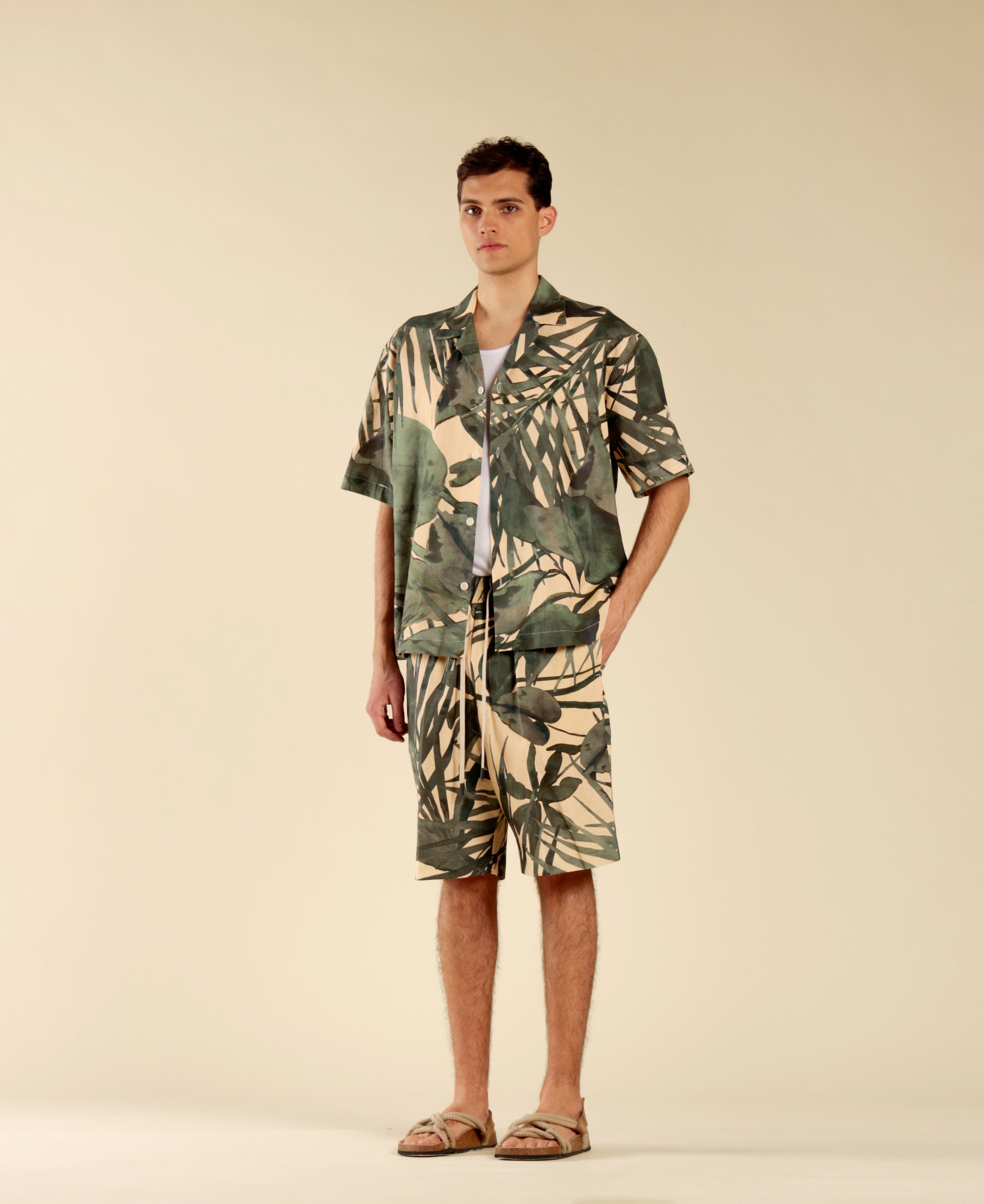 Camicia in misto lino e cotone stampa floreale
