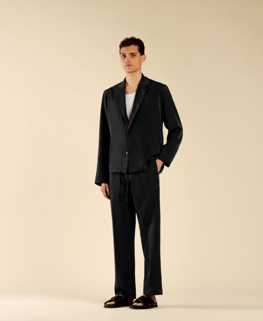 Pantalone con coulisse effetto metallico - Nero