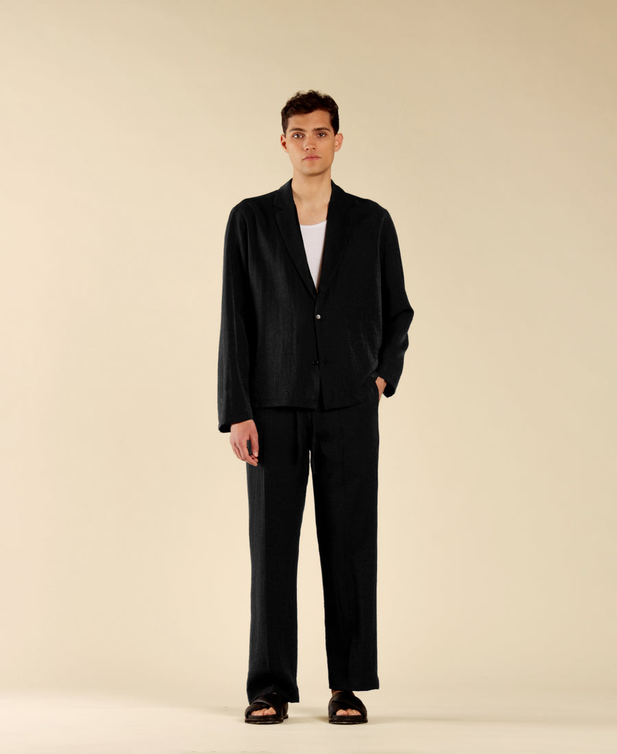 Pantalone con coulisse effetto metallico - Nero