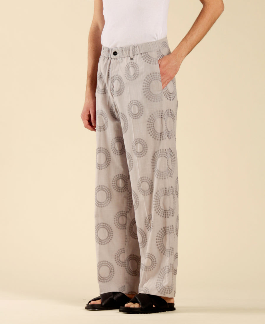 Pantalone jacquard elastico in vita fondo ampio