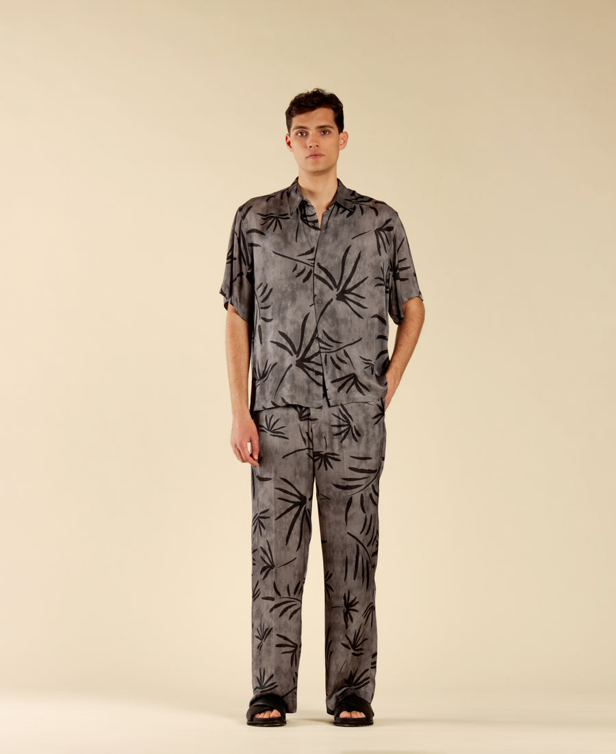 Pantalone con elastico in vita stampa palme