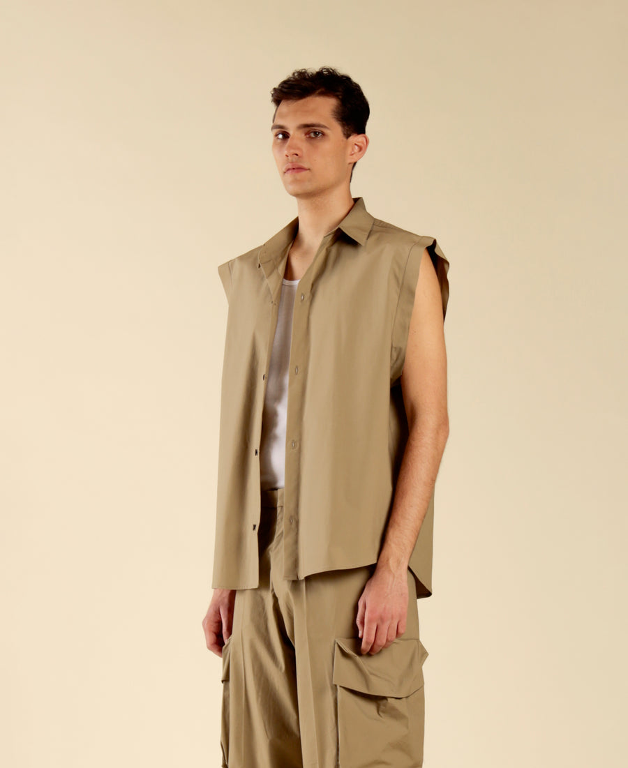Camicia oversize smanicata in cotone - Verde