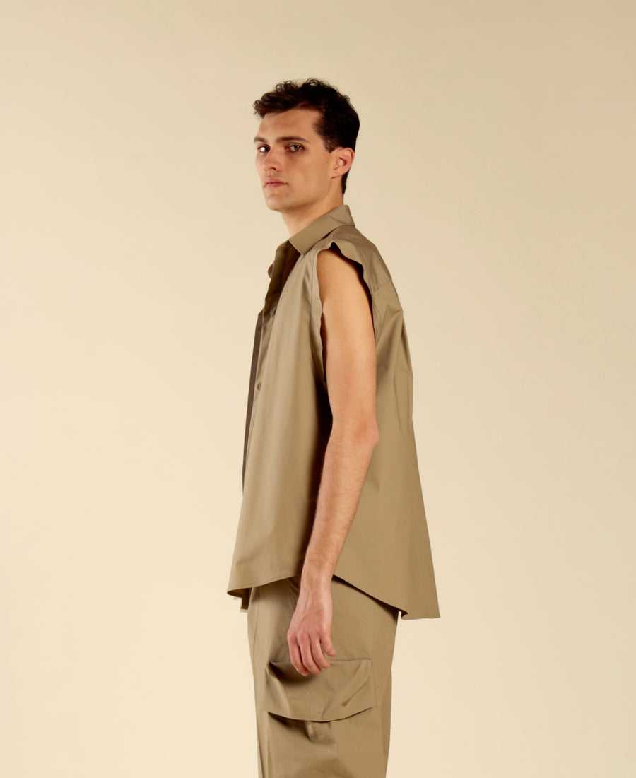 Camicia oversize smanicata in cotone - Verde