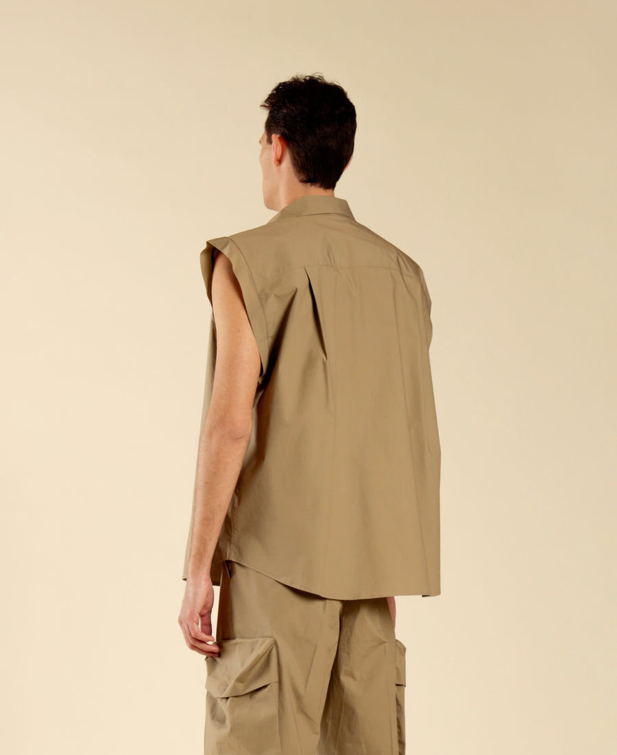 Camicia oversize smanicata in cotone - Verde