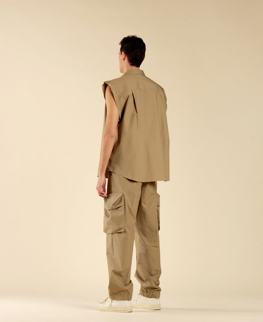 Camicia oversize smanicata in cotone - Verde