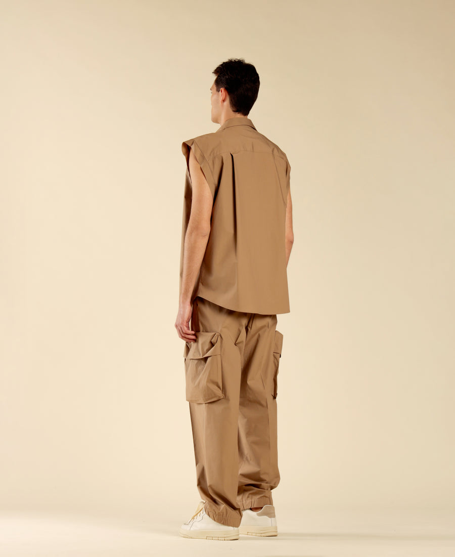 Camicia oversize smanicata in cotone - Beige