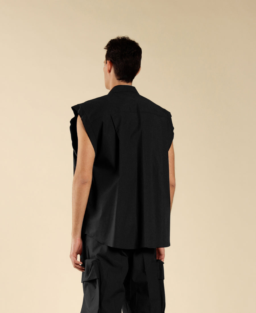 Camicia oversize smanicata in cotone - Nero