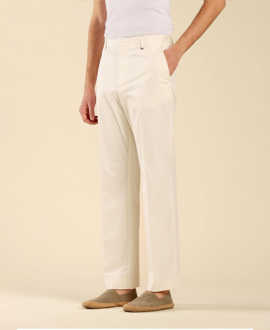 Pantalone fondo ampio in cotone - Panna