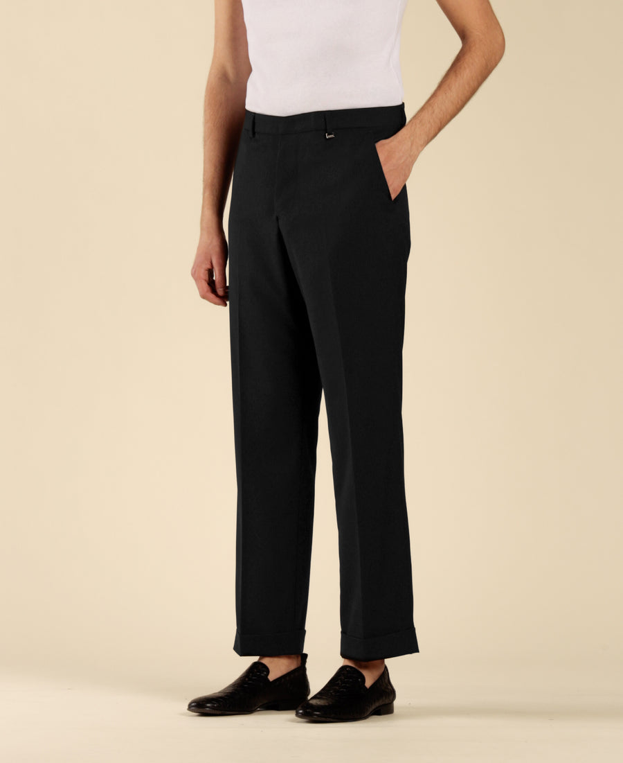 Pantalone tasca america risvolto al fondo - Nero