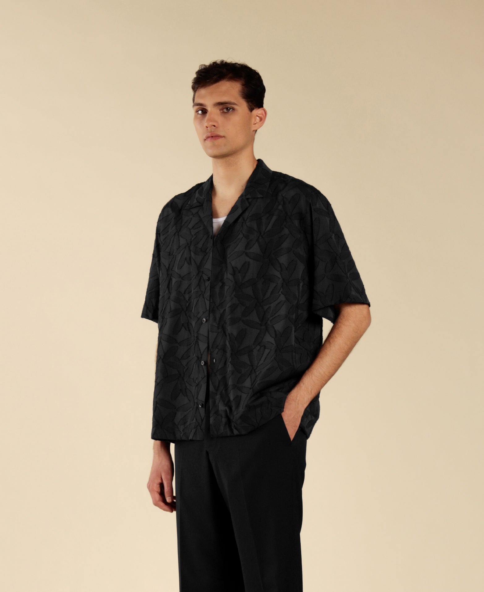 Camicia jacquard floreale - Nero