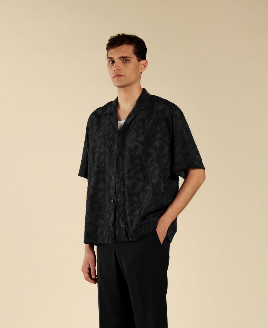 Camicia jacquard floreale - Nero