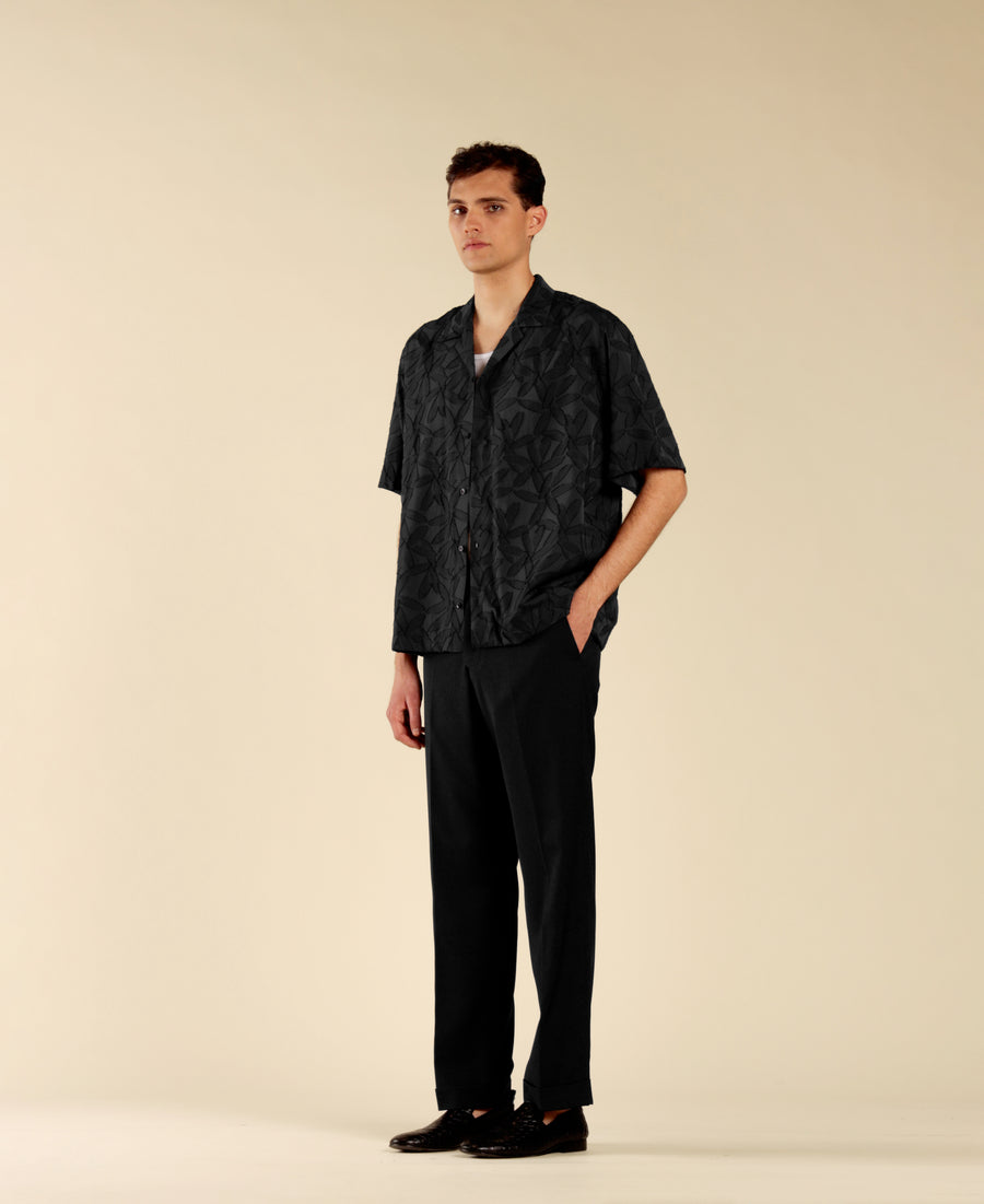 Camicia jacquard floreale - Nero