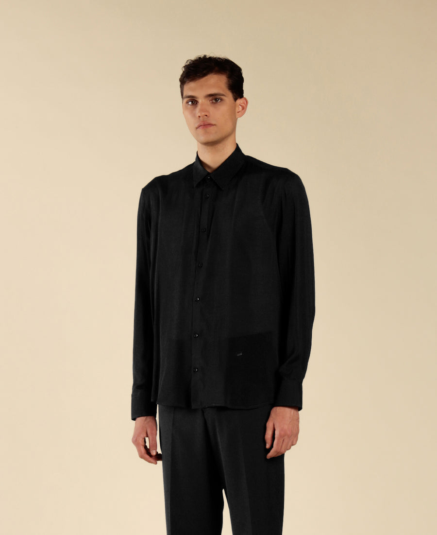 Camicia in viscosa semitrasparente - Nero