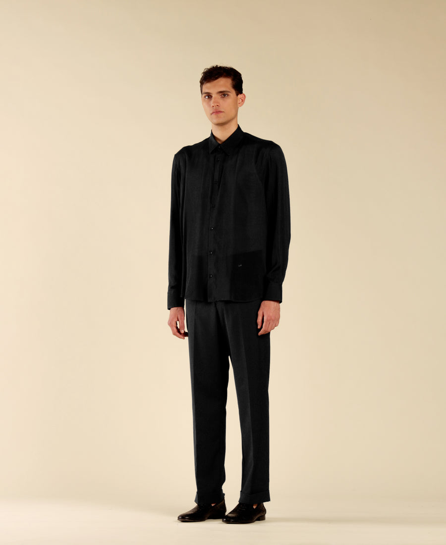 Camicia in viscosa semitrasparente - Nero