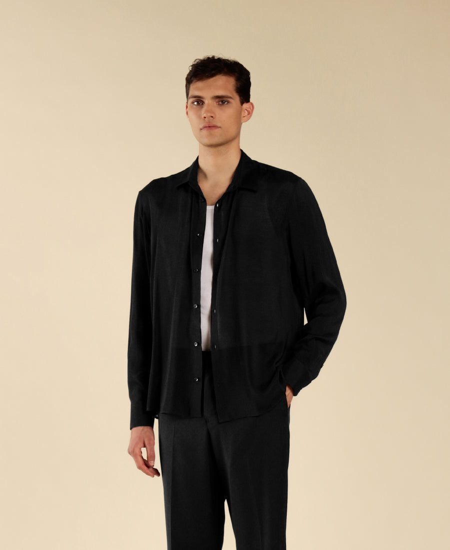 Camicia in viscosa semitrasparente - Nero