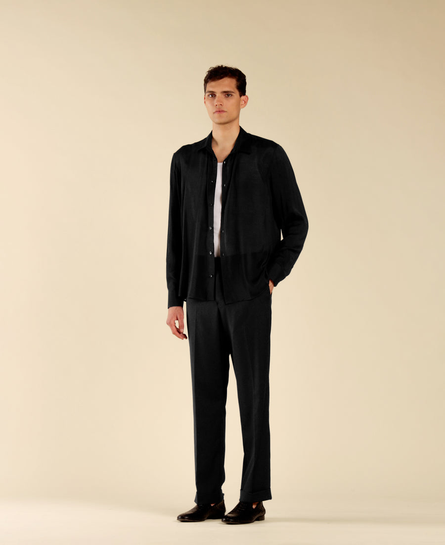 Camicia in viscosa semitrasparente - Nero