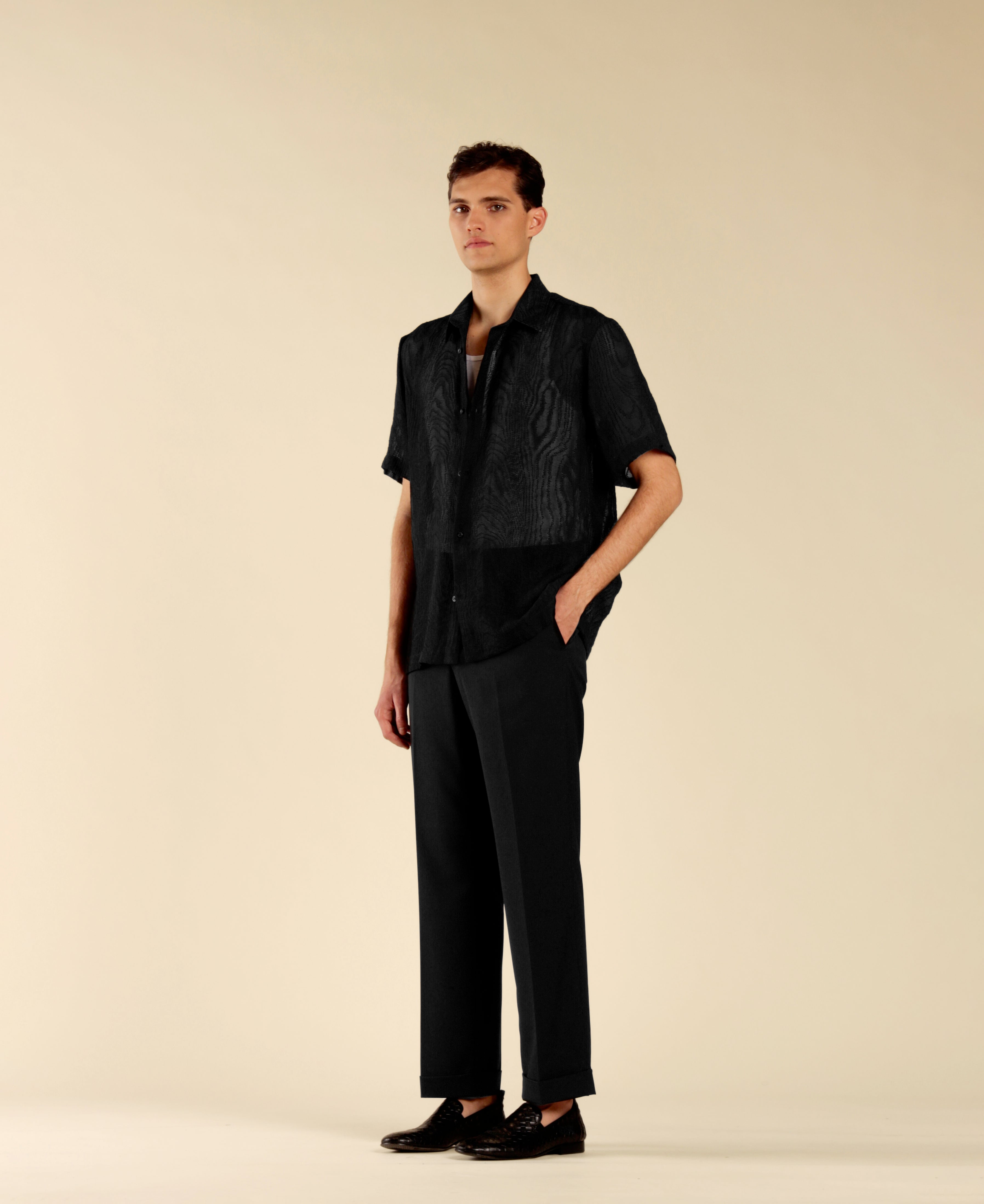Chemise jacquard à manches courtes - Noire