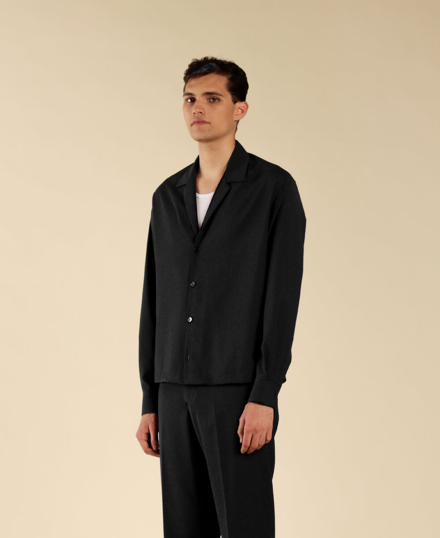 Camicia collo aperto maniche lunghe - Nero