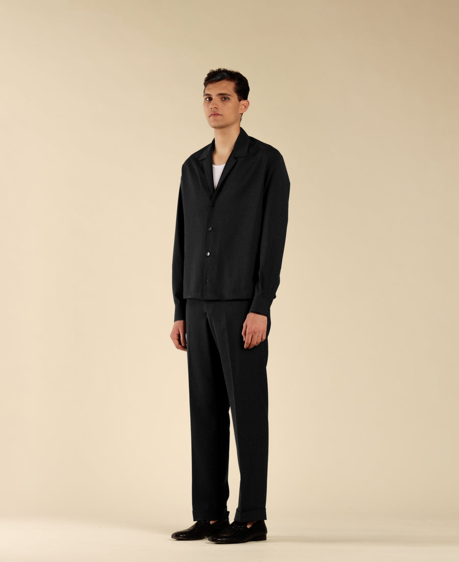 Camicia collo aperto maniche lunghe - Nero