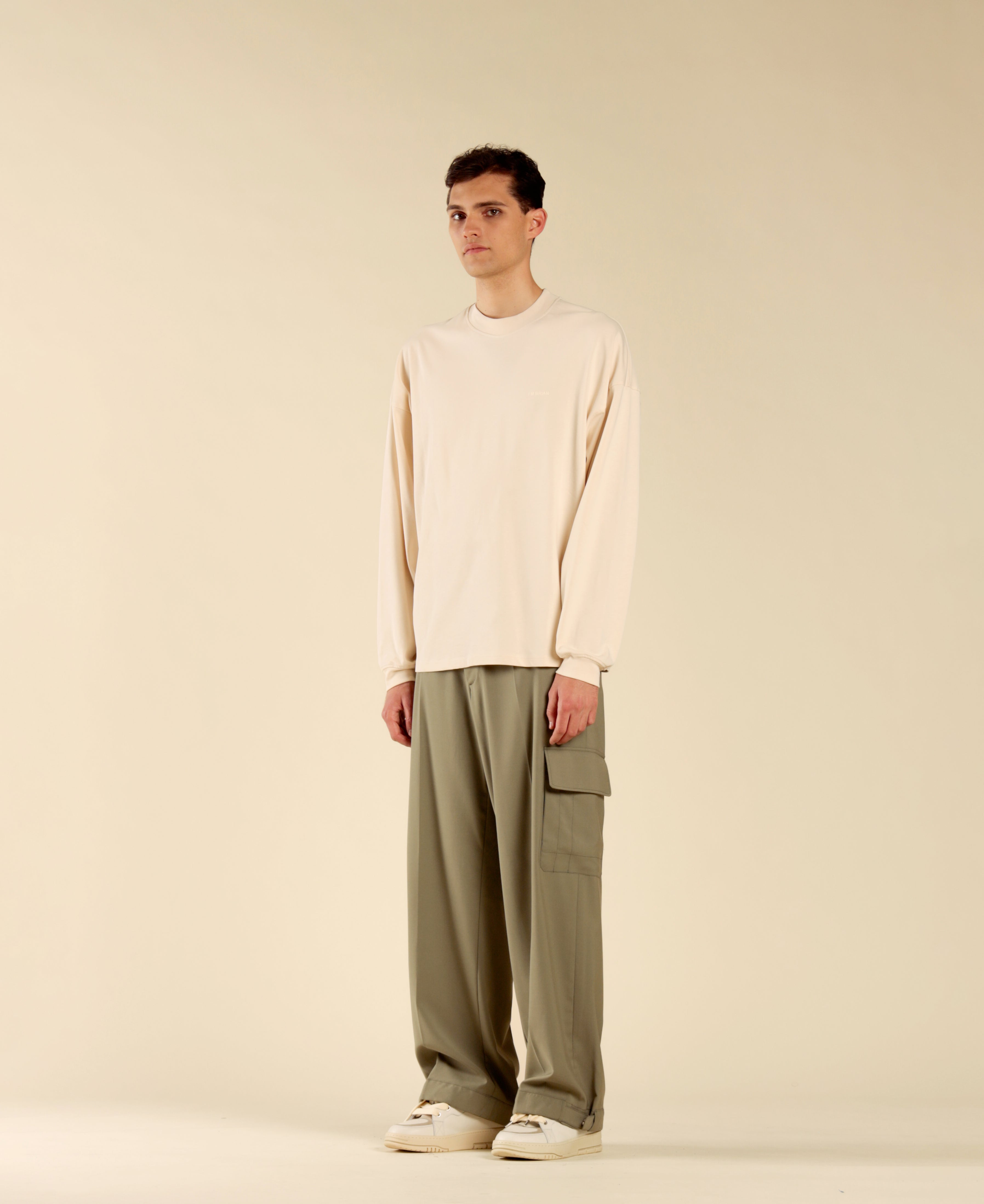 T-shirt oversize à manches longues - Crème