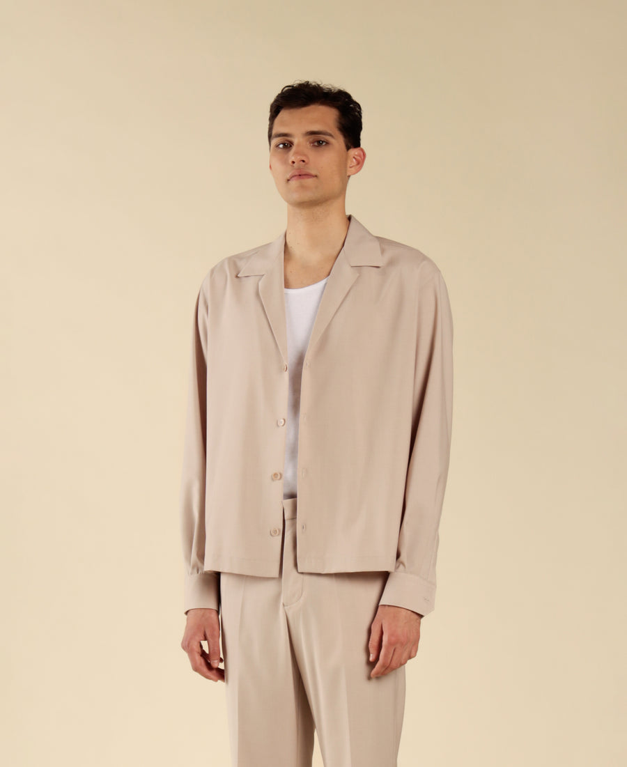Camicia collo aperto maniche lunghe - Cipria
