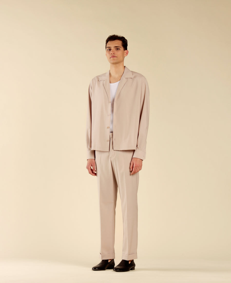 Camicia collo aperto maniche lunghe - Cipria