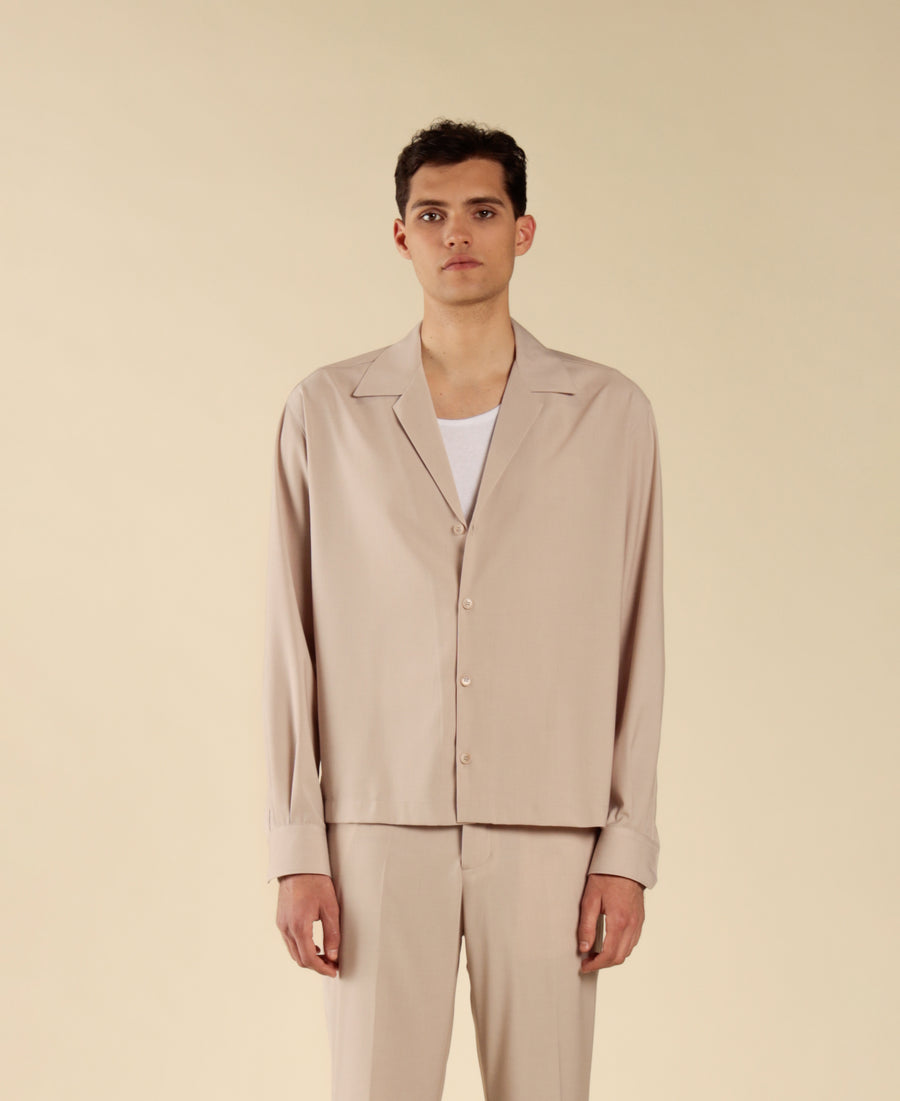 Camicia collo aperto maniche lunghe - Cipria