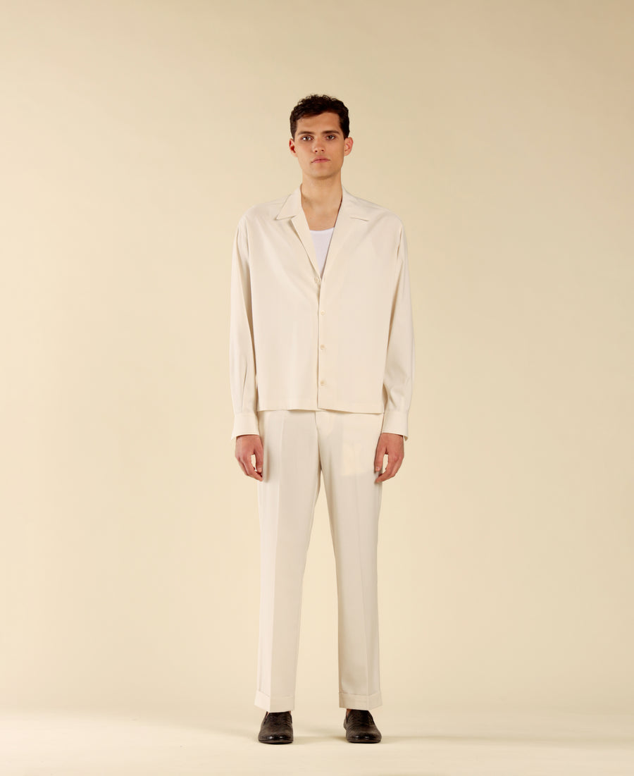 Camicia collo aperto maniche lunghe - Panna
