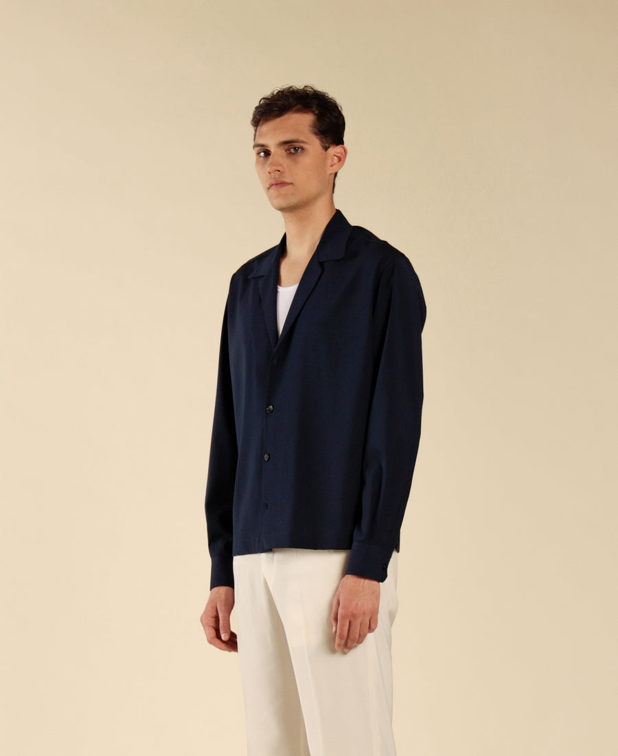 Camicia collo aperto maniche lunghe - Blu