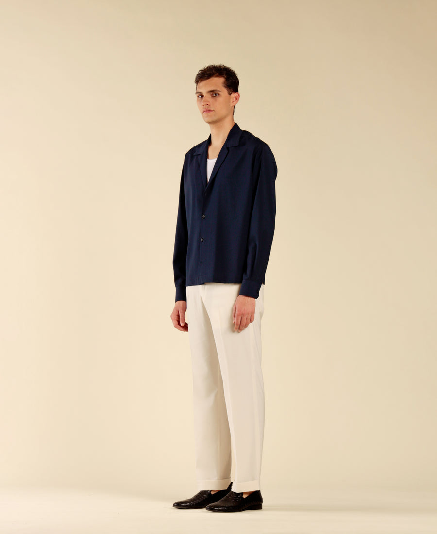 Camicia collo aperto maniche lunghe - Blu