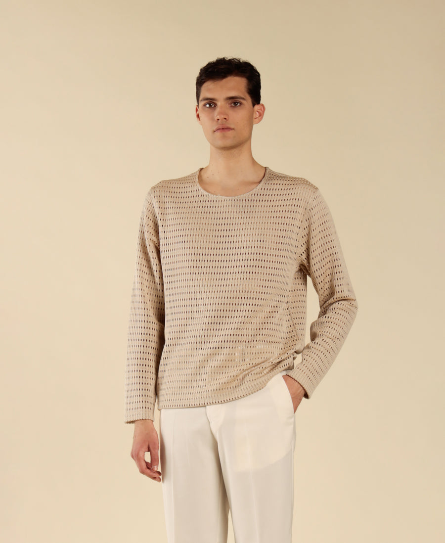 T-shirt in cotone a rete - Beige