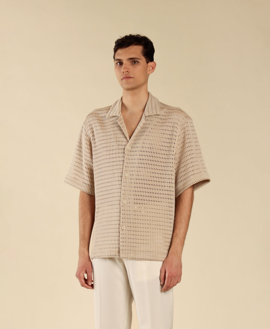 Camicia in cotone a rete - Beige