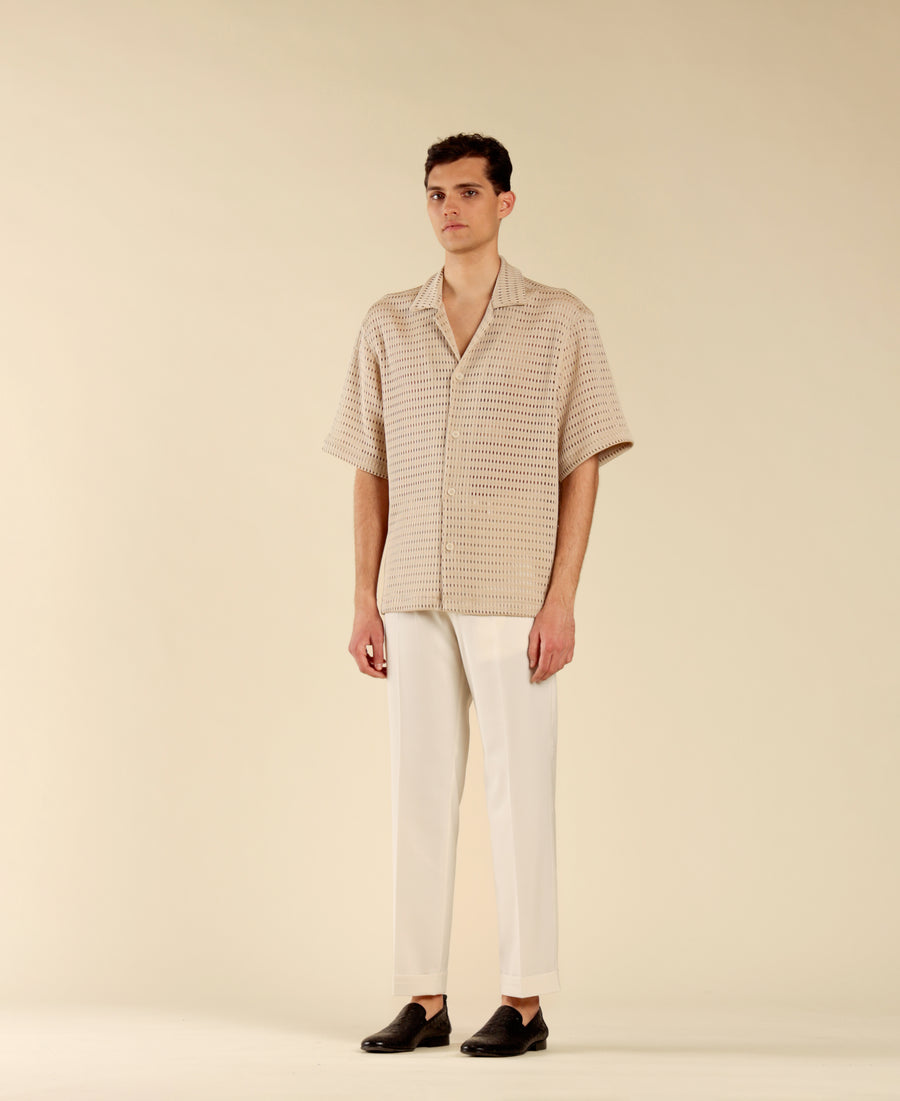 Camicia in cotone a rete - Beige