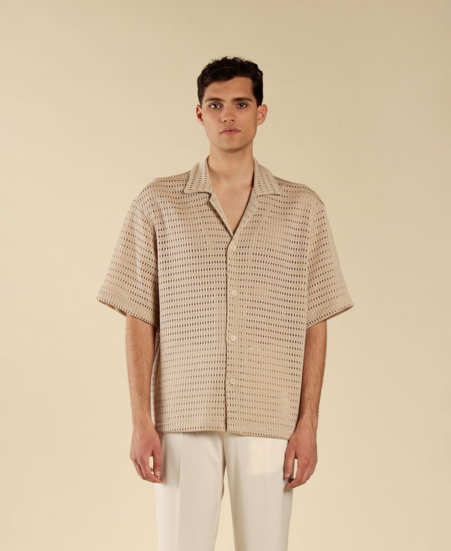Camicia in cotone a rete - Beige