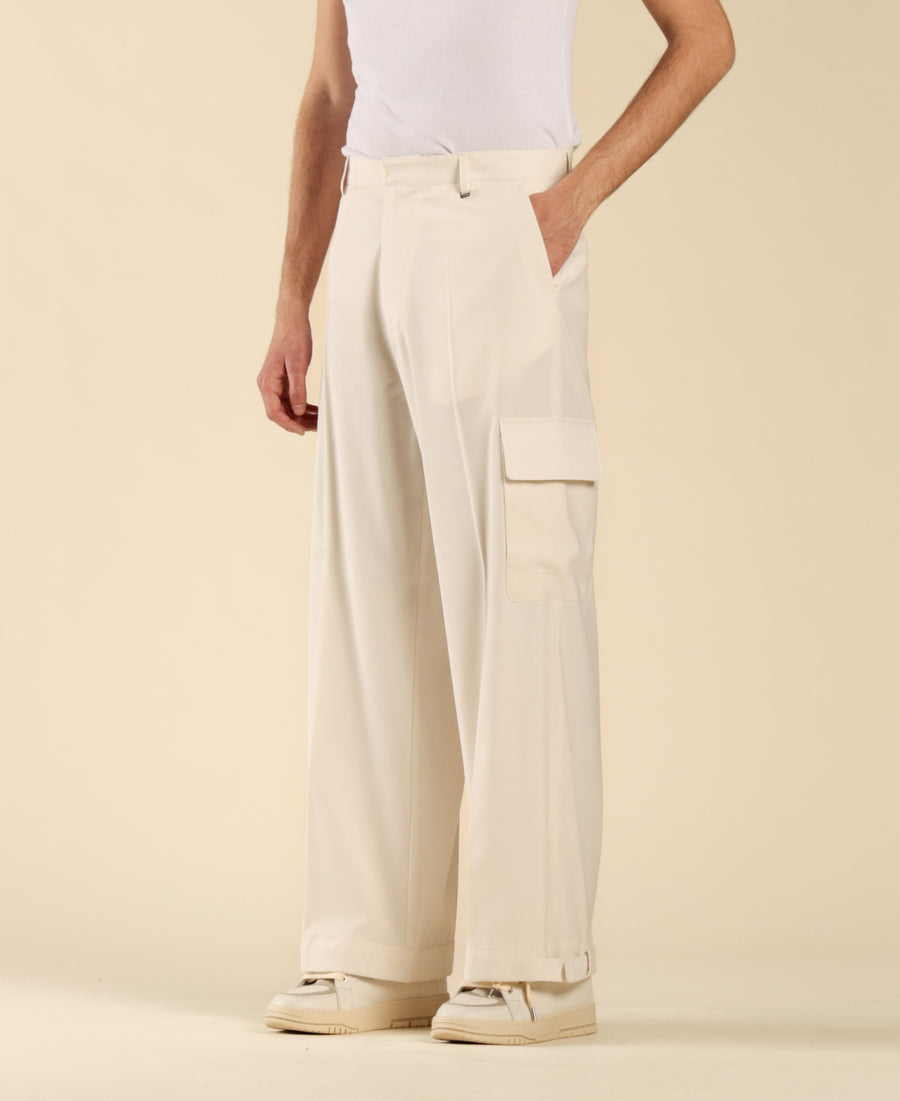 Pantalone cargo fondo ampio - Panna