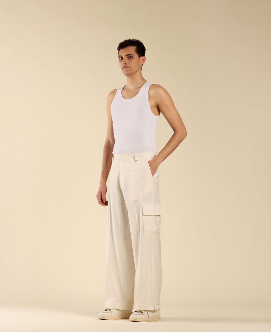 Pantalone cargo fondo ampio - Panna