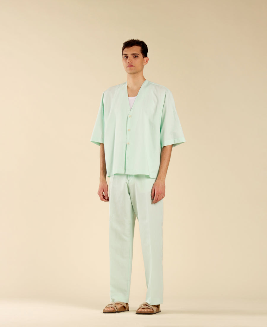 Pantalone fondo ampio in lino cotone - Verde