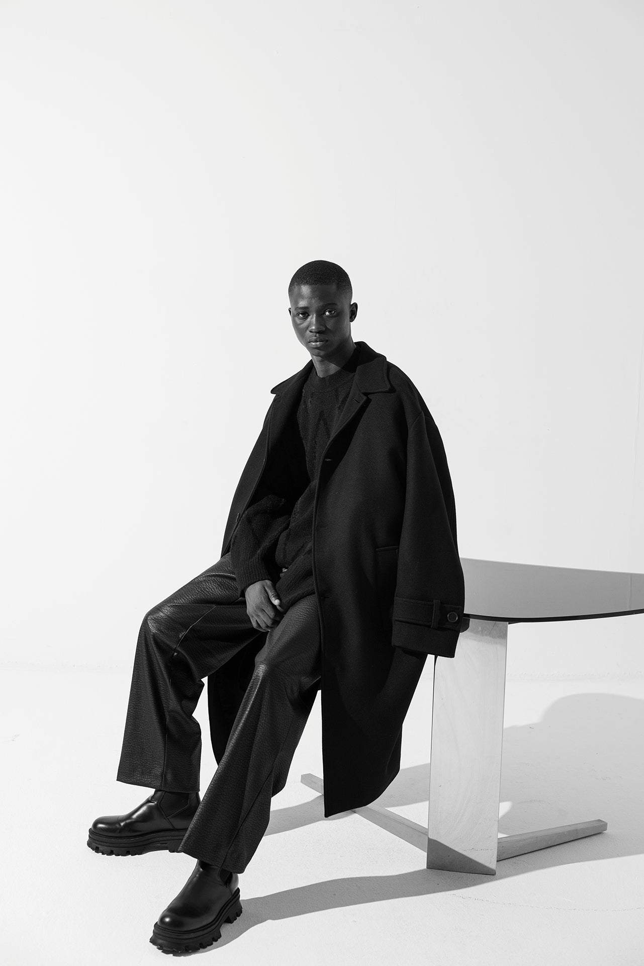 Cappotto oversize in lana monopetto - Nero