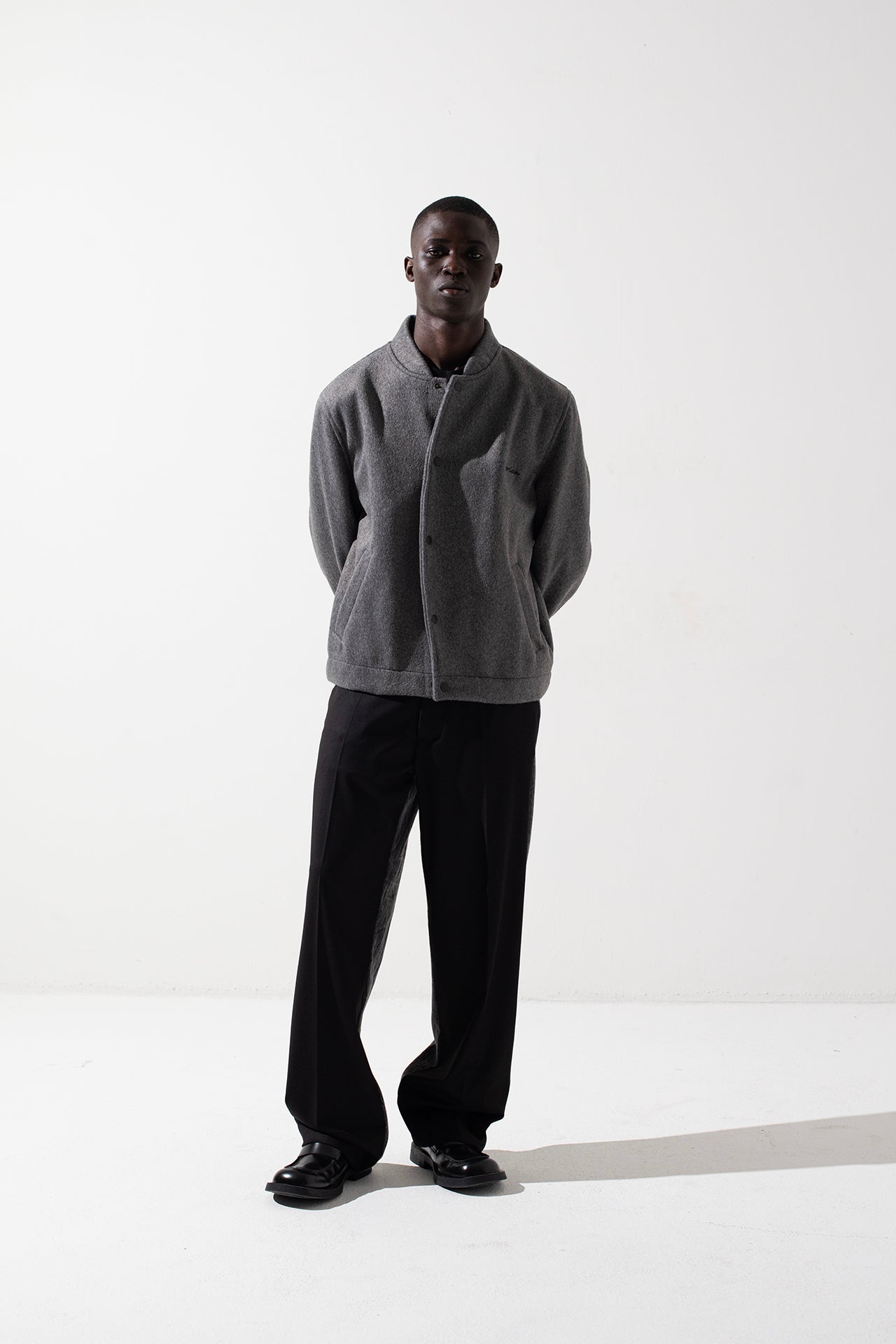 Blouson aviateur décontracté en laine mélangée - Gris