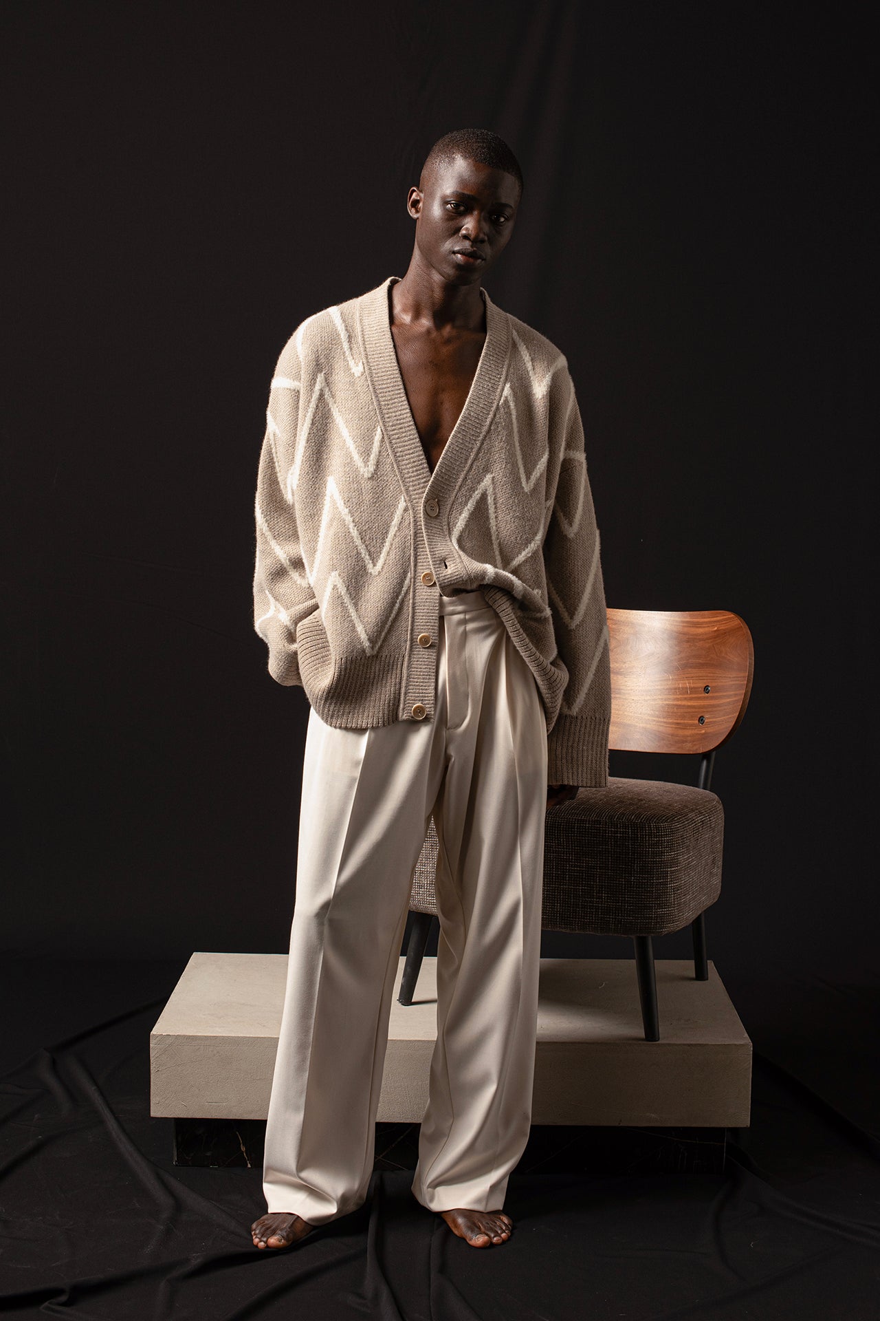 Gilet oversize à motifs - Beige