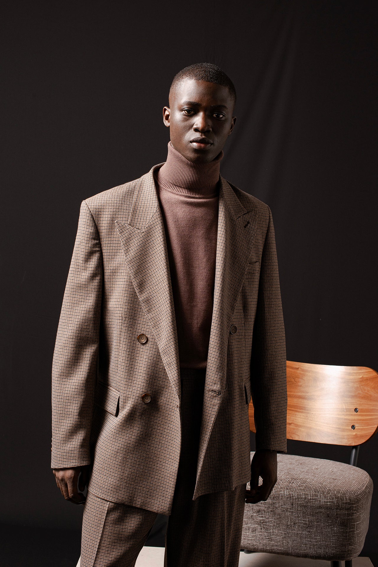 Veste surdimensionnée à double boutonnage à motif pied-de-poule