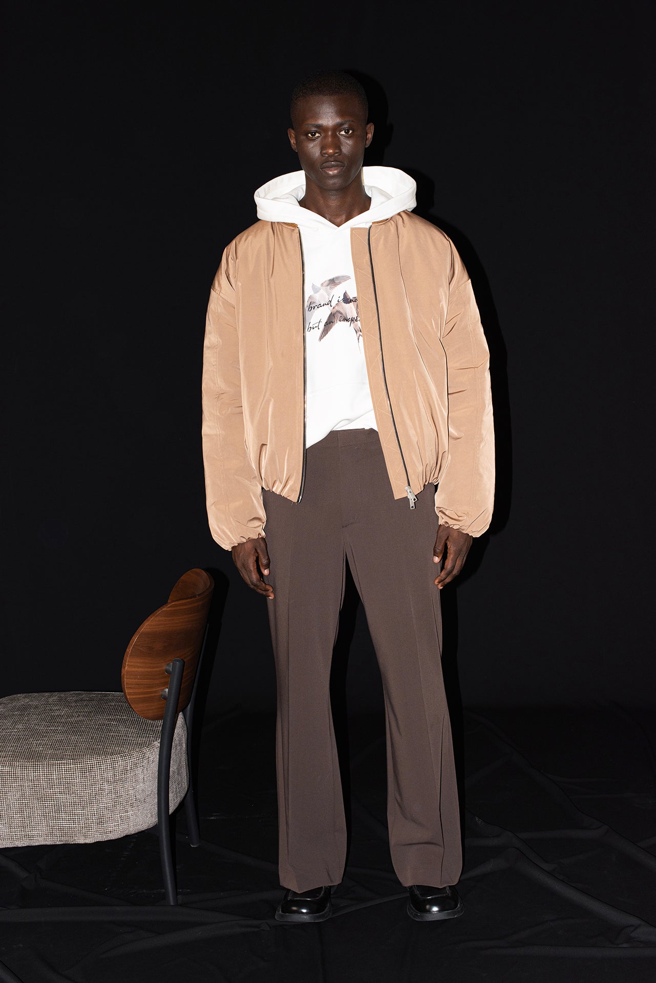 Blouson aviateur oversize en nylon - Tabac