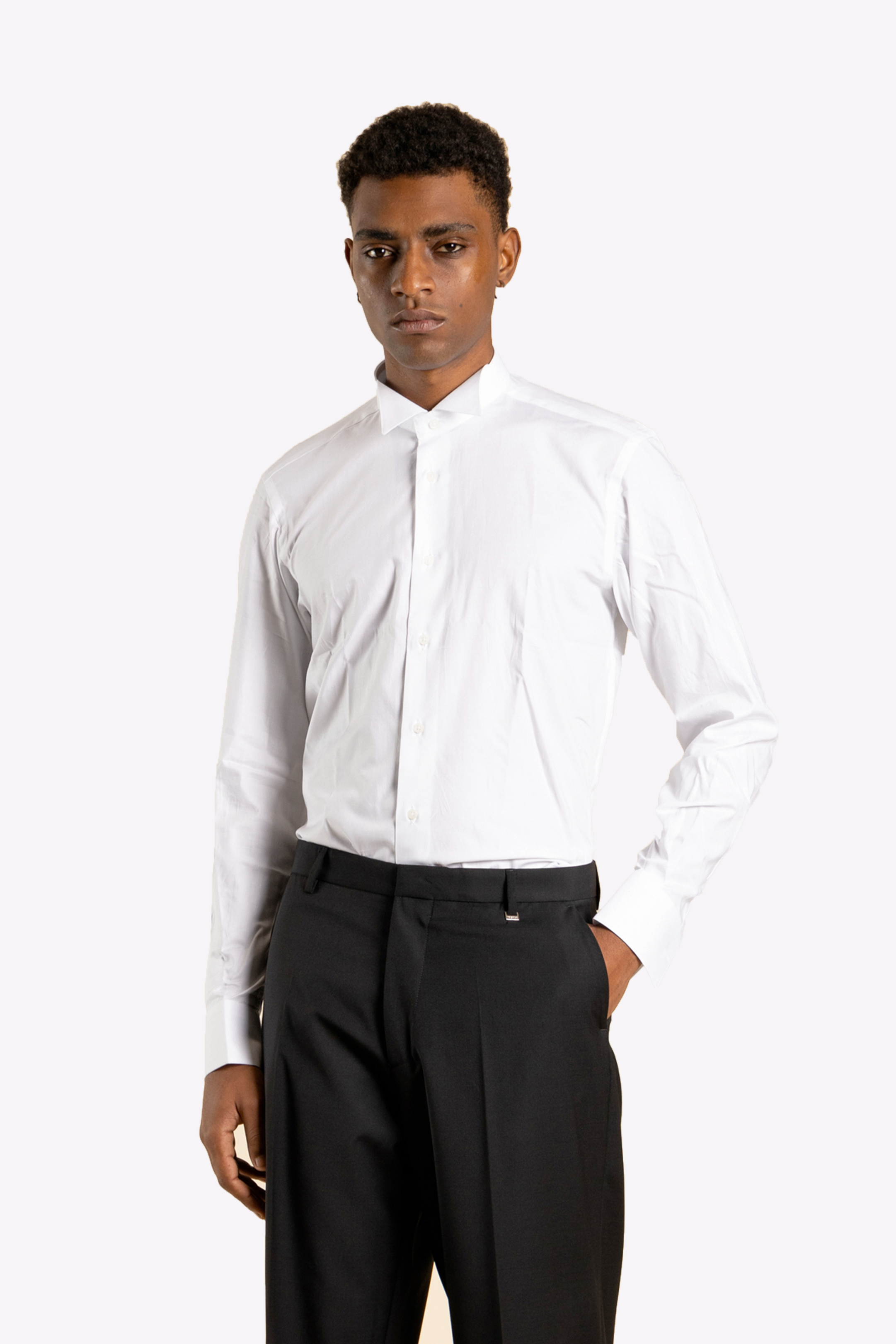 Camicia da abito collo diplomatico in cotone - Bianco