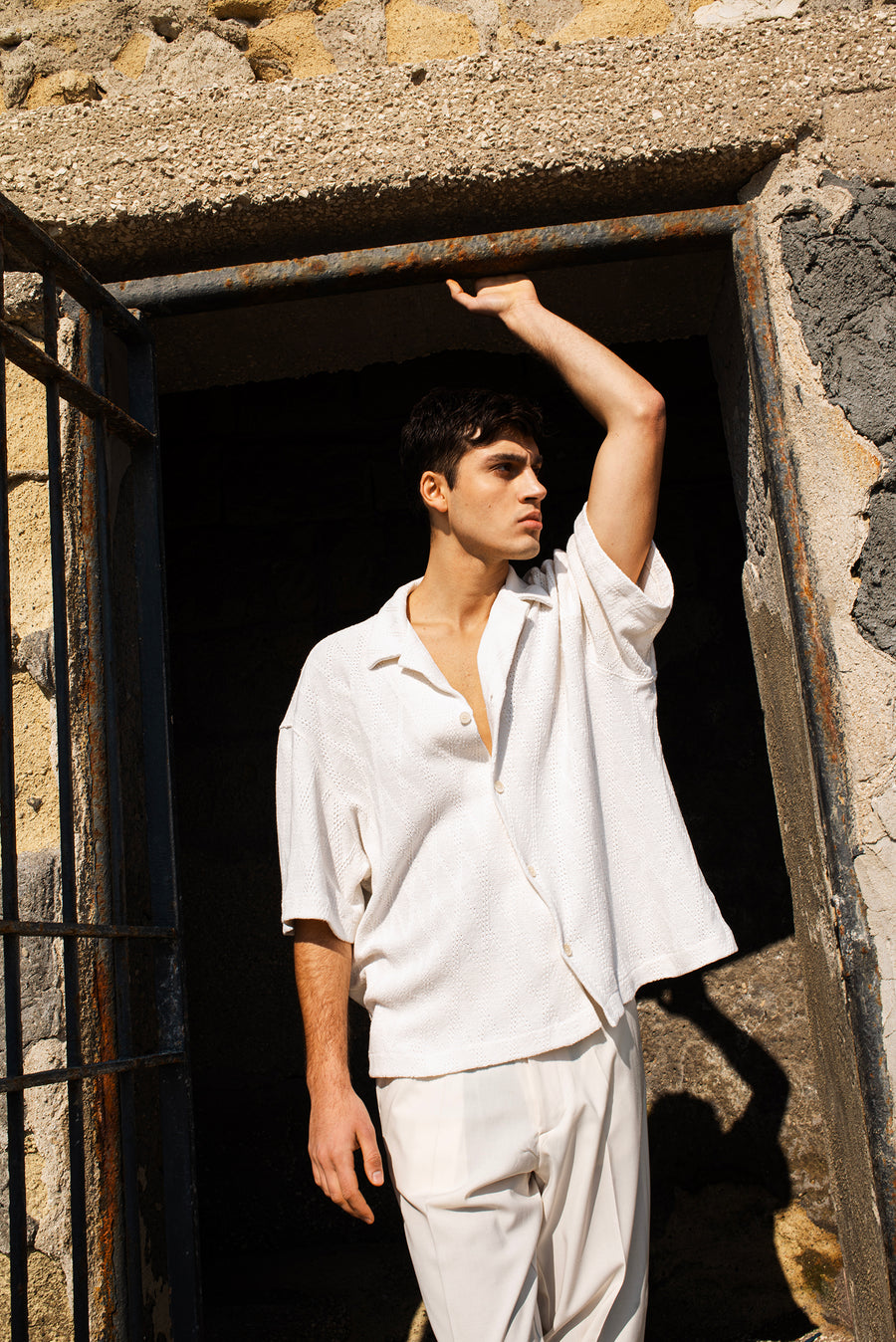 Camicia in cotone motivo rombi - Panna
