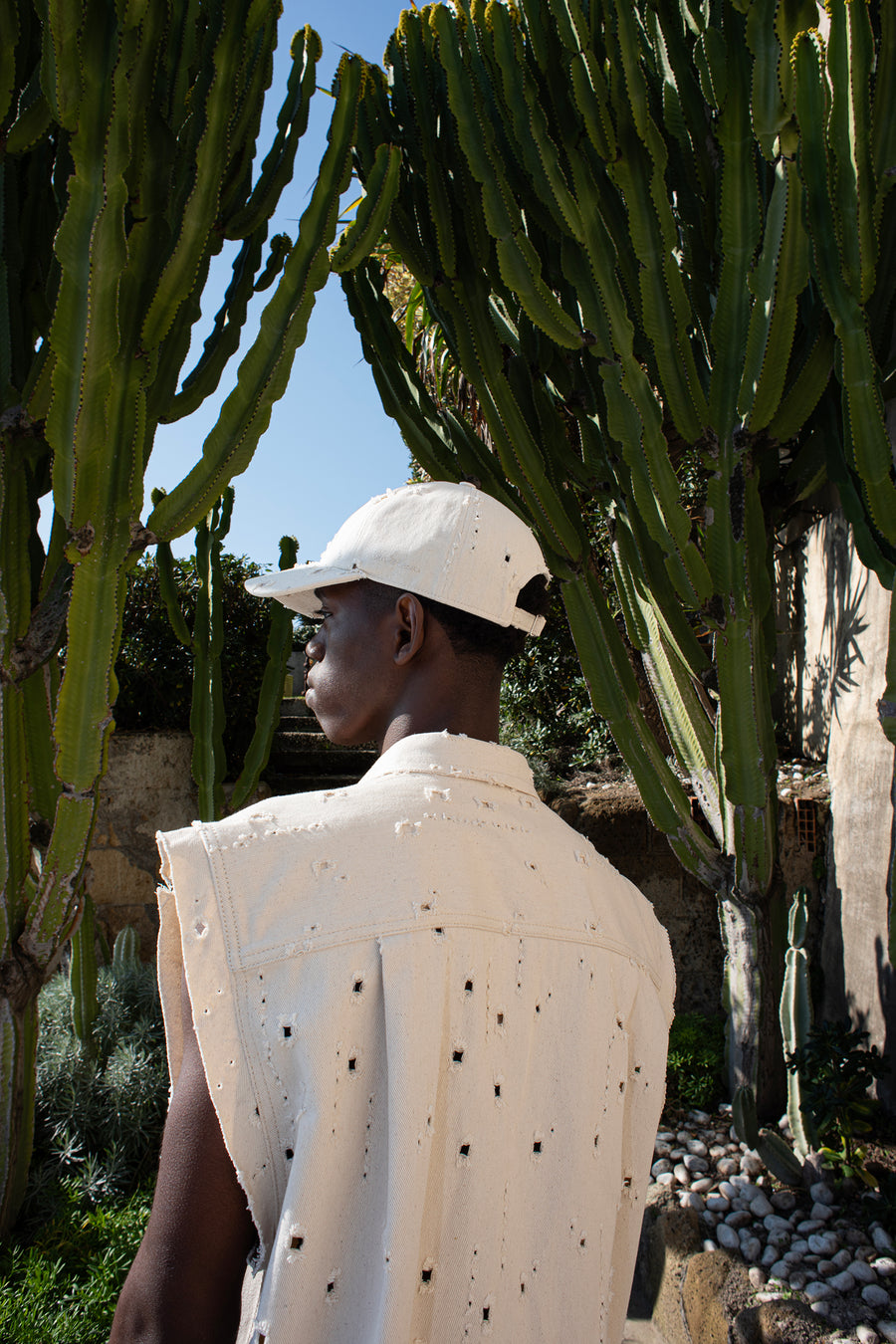 Cappello da baseball in cotone denim panna